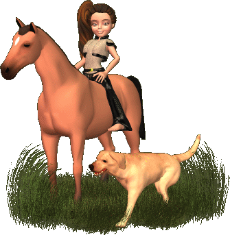 la fille et le cheval avec son chien